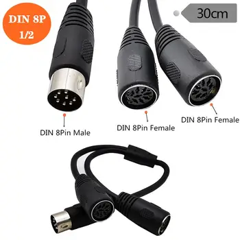 1/2 Кабель аудио и видео сигнала DIN 8-контактный, одна шина с одной штекером на две, большой 8-жильный сигнальный провод DIN с 1 штекером на 2 гнезда
