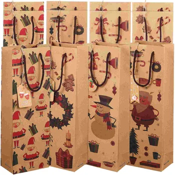 1 набор коричневых бумажных бутылок подарочные пакеты рождественские сумки праздничные торжества с бирками