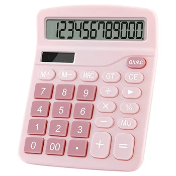 12-значный электронный калькулятор Солнечный калькулятор Калькулятор двойного питания Офисный финансовый базовый настольный калькулятор-розовый