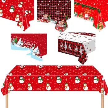 137X274 см Рождественские одноразовые скатерти красочный Санта-Клаус Снеговик Настольная крышка для украшения стола для счастливого Рождества