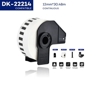 1Рулон Совместимые этикетки DK-22214 DK22214 DK-2214 с непрерывной лентой (12 мм x 30,48 м)
