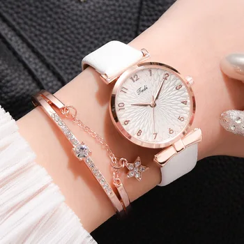 2 шт./компл., модные простые женские кварцевые повседневные часы из искусственной кожи
