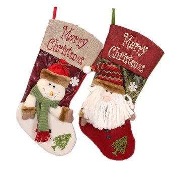 2 шт. Рождественский чулок, как показано Лен + трикотажная шерсть для украшения елки, персонализированный подарочный пакет для носков для подростков, мешок для конфет