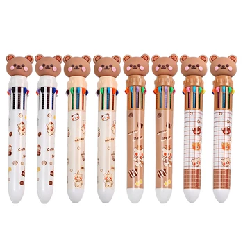 20 шт. Многоцветные ручки Cartoon Bear 10-в-1 Выдвижные шариковые ручки