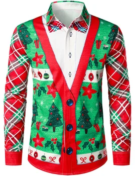 2023 Мужская высококачественная рубашка-поло с длинным рукавом и 3D-печатью Удобная мягкая ткань Повседневная праздничная вечеринка Топ Рождественский подарок