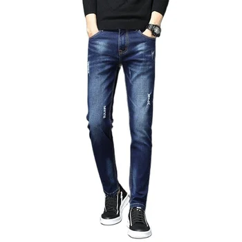 2023 Новое поступление высококачественные повседневные тонкие эластичные черные джинсы мужские, мужские брюки-карандаш, узкие мужчины 1018