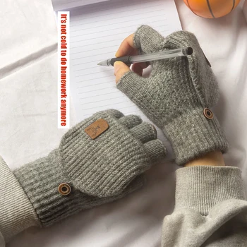 2023 Новые вязаные перчатки без пальцев Зимние утолщенные теплые перчатки с сенсорным экраном для мужчин Женские перчатки Теплые студенческие перчатки с половиной пальца