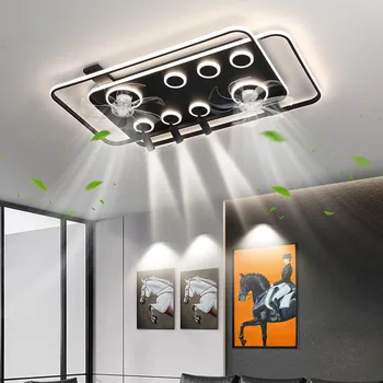2023 Новый прямоугольный потолочный вентилятор для гостиной Электрическая фан-лампа для спальни Простые современные лампы Творческий интеллект
