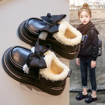 2023 Обувь для девочек Хлопковая обувь Теплая обувь Девушка Плюшевая утолщенная зимняя обувь для девочки Кожаная обувь принцессы Мэри Джейн Запато Нинья