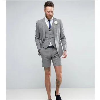 2023 Последние дизайны Серый мужской костюм Короткие брюки Повседневные летние костюмы 3 шт. (куртка + жилет + шорты)Terno Masculino