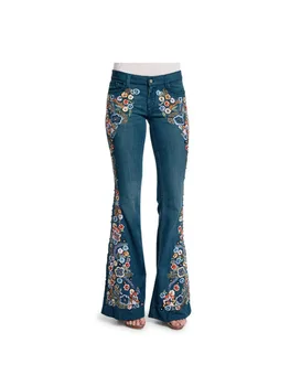 2024 Новые винтажные джинсы уличной одежды Длинные брюки Джинсовая вышивка Destoryed Flare Jeans Y2K 90-х годов Пуговицы Талия Bell Bottom Джинсовые брюки