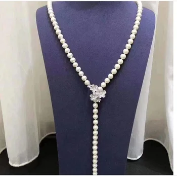 25 дюймов совершенно новое AAA 8-7 мм круглое аутентичное ожерелье из белого жемчуга AKOYA 925S