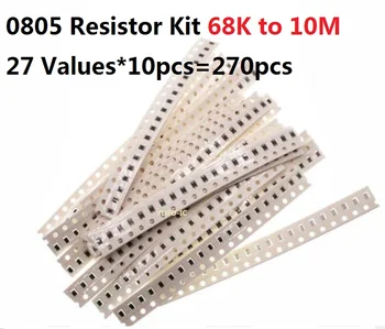 27 значений * 10 шт. = 270 шт. SMD 0805 Комплект резисторов 68 кОм Ом-10 М 5% сопротивления Набор различных комплектов