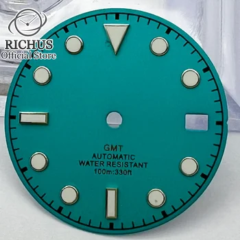 29 мм Синий циферблат часов Зеленый светящийся механизм NH35