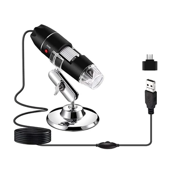 3 в 1 USB-микроскоп 1600X Увеличение 8 светодиодов Портативный микроскоп Мини-эндоскоп с преобразовательной головкой TYPE-C