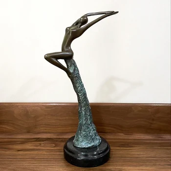 35 см Бронзовая обнаженная танцевальная статуя Статуэтка Абстрактная современная женщина Скульптура тела Искусство Украшение дома