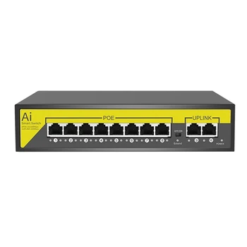 48 В 8-портовый коммутатор POE Ethernet 10/100 Мбит/с IEEE 802.3 af/at для IP-камер / системы видеонаблюдения / беспроводной точки доступа Вилка ЕС