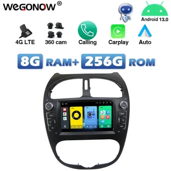 4G SIM Автомобильный DVD-плеер DSP IPS Carplay Auto Android 13.0 8G + 256G GPS Карта RDS Радио Wi-Fi IPS Bluetooth для PEUGEOT PG207 2000-2016