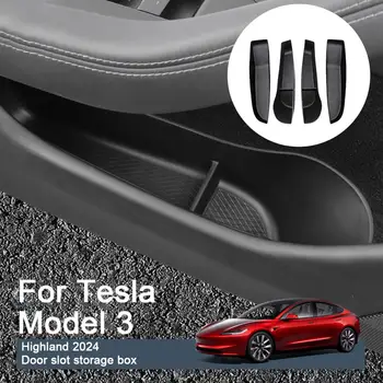 4PCS Автомобильная дверь Боковой ящик для хранения для Tesla New Model 3+ Дверной подлокотник Зонтик Мусорное ведро TPE для аксессуаров Model3 Highland 2024