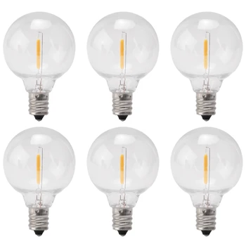 6 шт. G40 Светодиодные сменные лампочки, E12 Винт-Основание Небьющиеся светодиодные лампы Globe Bulbs Для солнечных гирлянд Теплый белый