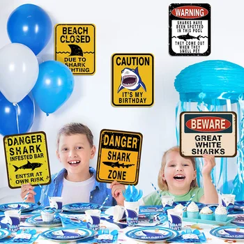 6 шт. Shark Zone Украшения для вечеринок Забавные настенные украшения для вечеринок Знаки для мальчиков День рождения Ocean Shark Тематические принадлежности для вечеринок