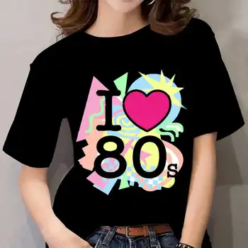 8090 Женская модная футболка с принтом Шорты с круглым вырезом Рукав Топ 2023 Модная повседневная футболка 90-х годов Harajuku Одежда для девочек