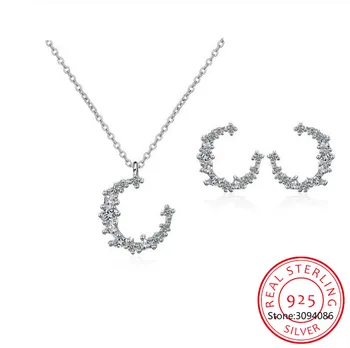 925 стерлинговое серебро циркон луна кулон ожерелья серьги ювелирные изделия набор для женщин новая мода деликатные ювелирные изделия оптом