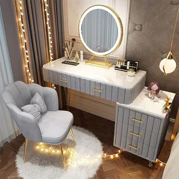A Набор Туалетный столик для макияжа с зеркальными комодами Мебель Спальня Прикроватный шкаф для хранения Интегрированный минималистичный туалетный столик для макияжа