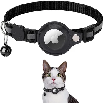 ADECHOO-Ошейник для домашних животных с колокольчиком, Airtag, Airtag, ошейник для кошки, ошейник для котят, держатель Apple Air, светоотражающий