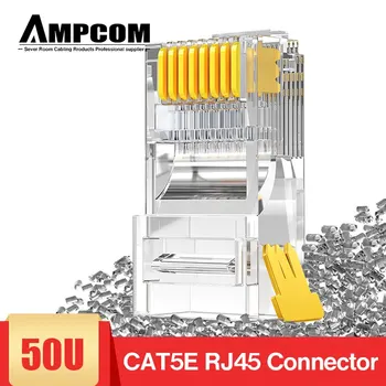 AMPCOM CAT5e RJ45 Разъем 8P8C Модульный кабель Ethernet RJ 45 концов Кабель локальной сети 50U Позолоченные обжимные разъемы Сетевой штекер UTP