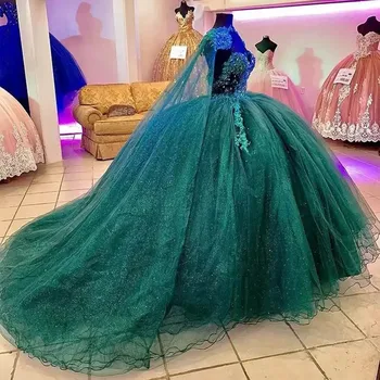 Angelsbridep Изумрудно-зеленое бальное платье 15-летняя Quinceanera Платья 2023 с обертыванием Кристаллы Платье с открытыми плечами День рождения