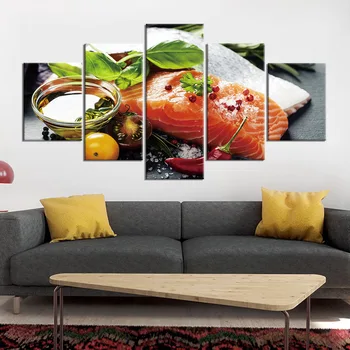 Art Pictures HD Prints Холст Стена 5 шт. Рыбный корм Картины Домашний декор Украшение кухни Плакаты Рамка