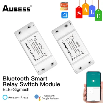 Aubess 10A Умный выключатель света Bluetooth-совместимый DIY Модуль Smart Relay Таймер Голосовое управление работает с Alexa/Google Home/APP