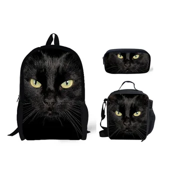 Belidome Дизайн Черная Кошка 3 шт. Школьные сумки Набор для подростков Мальчик Девочки Школьная сумка Повседневный рюкзак для студента Книжная сумка Mochila Infantil