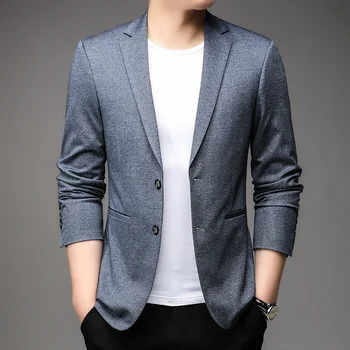 Blezer для мужской одежды 2023 Новые поступления Весна Осень Серый Мода Slim Fit Костюм Куртка Деловой Повседневная Мужская Одежда