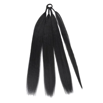 Blice Синтетические кудрявые прямые наращивания оборачиваются вокруг хвоста с резинкой кольцо для волос DIY 20/30IN Черно-коричневые боксерские косы