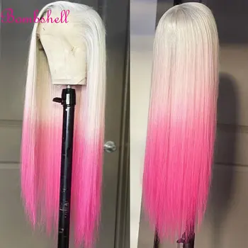  Bombshell Белый Омбре Розовый Прямой Синтетический Кружево Спереди Парики Бесклеевые Высококачественные Термостойкие Волокна Волосы Для Черных Женщин