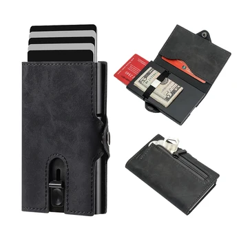 Casekey Модный мужской металлический держатель для карты с блокировкой RFID Тонкий минималистичный кошелек из углеродного волокна