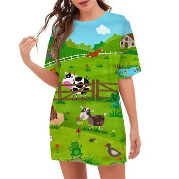 CLOOCL Новая женская футболка Cartoon Ranch Graphic 3D-печатная рубашка с круглым вырезом Пуловер Футболка с коротким рукавом Женские повседневные топы