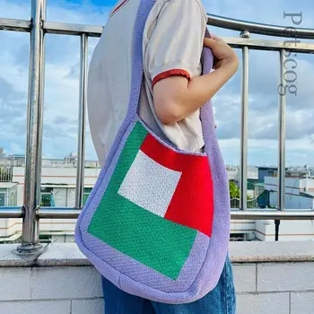 Color Stitching Crossbody Bags Для Женщин Большая Емкость Вязаная Сумка-Ведро Для Покупок Путешествия Мода Повседневная Женская Сумка Через Плечо