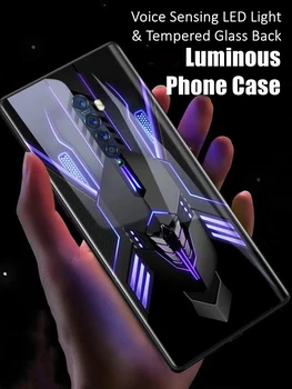 Cool Spacecraft LED Light Glowous Luminous Tempered Glass Задняя крышка для телефона OPPO Reno 4 5 6 7 8 9 Найти X5 Realme X50 Pro Plus SE