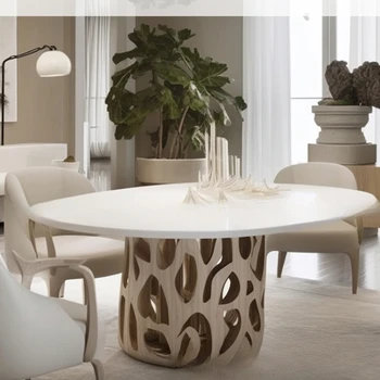 Cream 6-местный длинный обеденный стол Мраморный обеденный стол в стиле бревна Длинный обеденный стол из каменного сланца