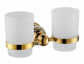 Crystal + Латунь + Стекло Аксессуары для ванной комнаты Золотые двойные держатели для чашек,Подстаканники для зубных щеток CY015