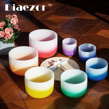 Diaezor 8-14 дюймов Half Color Aria Gradient Design Хрустальная поющая чаша 7 шт. Баланс чакр для медитации Йога с сумкой