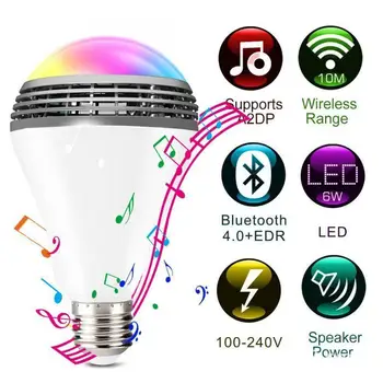 E27 Умная светодиодная лампа RGB Цветные музыкальные лампы Беспроводная 4.0 Управление музыкальным динамиком Таймер
