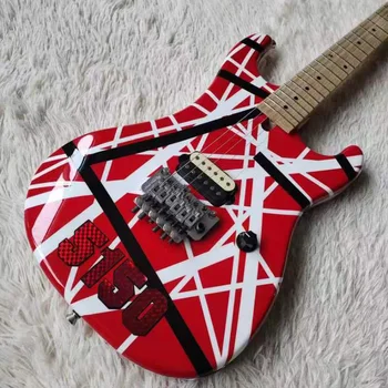 Edward Van Halen 5150 Белая полоса Красная гитара, Elétrica, Флойд Роуз, Тремоло