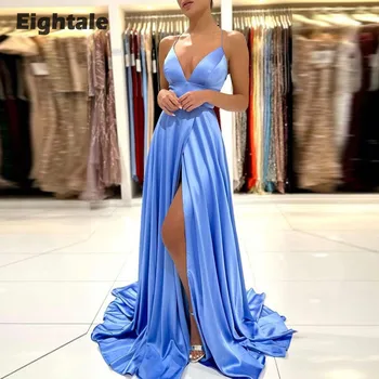 Eightale Светло-голубое вечернее платье Спагетти с ремешком A-Line High Side Split Выпускные платья для женщин 2023
