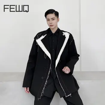 FEWQ /мужская одежда Дизайнерские блейзеры грубый кромкли контрастного цвета пэчворк ручной работы яркая линия ниша оверсайз пальто 9Y3751