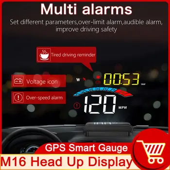 h M16 GPS HUD Проекционный дисплей Спидометр Лобовое стекло для всех автомобилей Проектор Сигнализация превышения скорости Низкое напряжение Усталость Напоминание о вождении