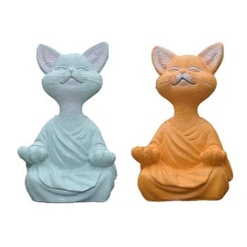 H7EA Статуя кошки для медитации, декор украшения кошки ручной работы для открытого пространства